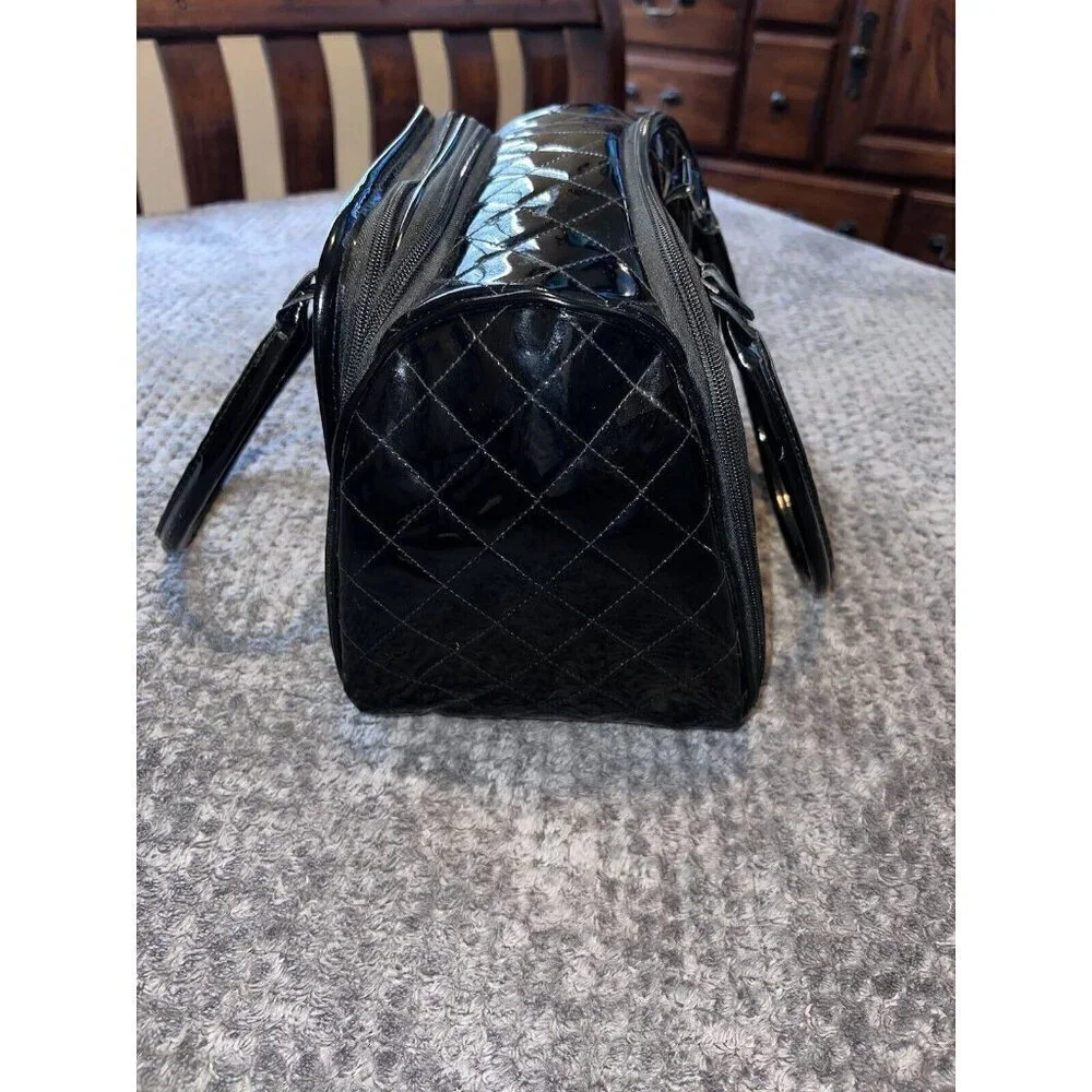CABOODLES Black Patent Leather Carry On Makeup Bag Top Handles